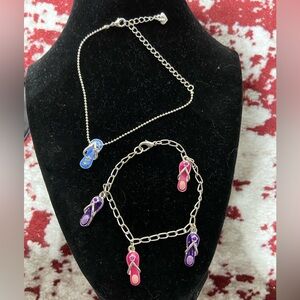 Set of 2, Flip-Flop, Charm Bracelets, Silver Tone.